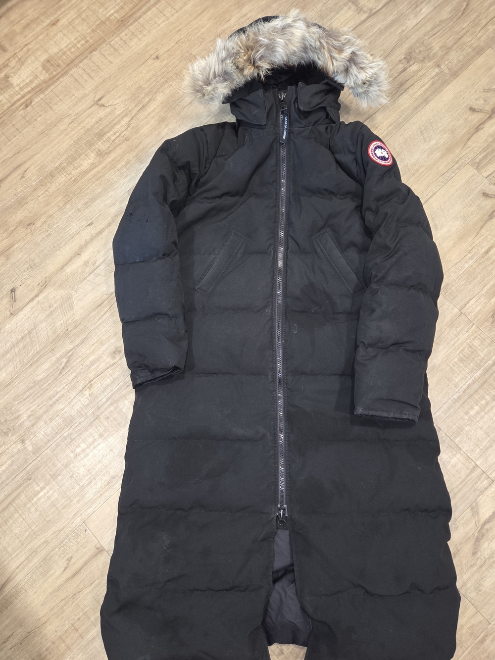 Canada Goose Black Long Down Puffer Coat with Fur-Trim Hood